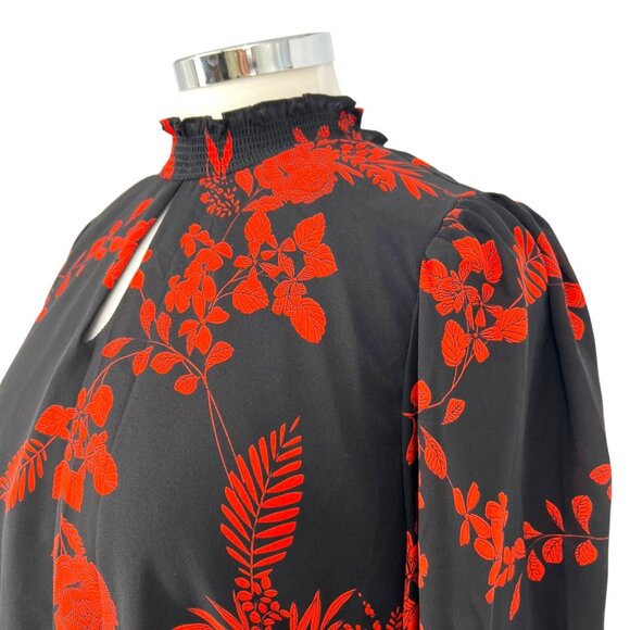 Nanette Lepore Floral Midi A-Line Dress High Neck Black Red Size 12 - Picture 4 of 12